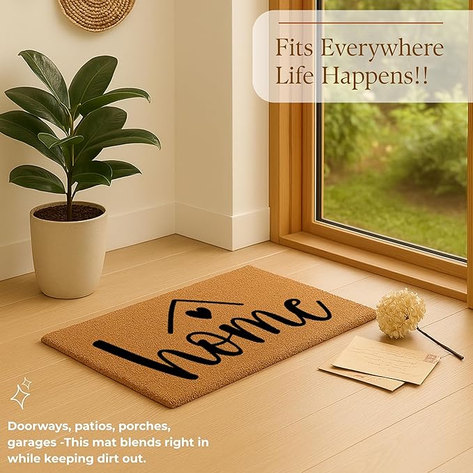 COCONIQ Coir Door Mats 17" X 30", Non-Slip Sturdy, PVC Backed Heavy Duty, Easy to Clean, Ideal for Door Entrance, Patio, Porch, Backyard, Garages, A Home Made of Love