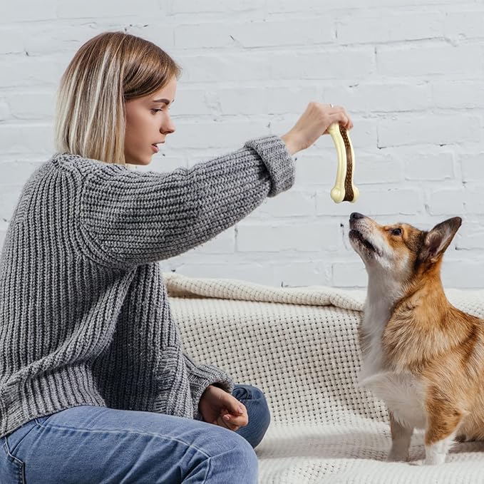 Sosation 6 Pcs Dog Toys for Aggressive Chewers Christmas Nylon Beef Flavor Bones Tough Puppy Teething Toys Puppy Chew Bones for Large Medium Small Breed Dogs Puppies(Medium)