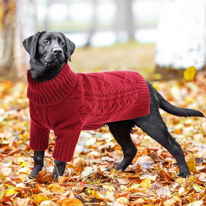 ASENKU Knitted Dog Sweater,Pullover Big Thermal Dog Winter Sweater,Turtleneck Doggy Sweaters for Large Medium Dogs Boy Girl,Warm Pet Sweatshirt for Beagle,Corgi,XL