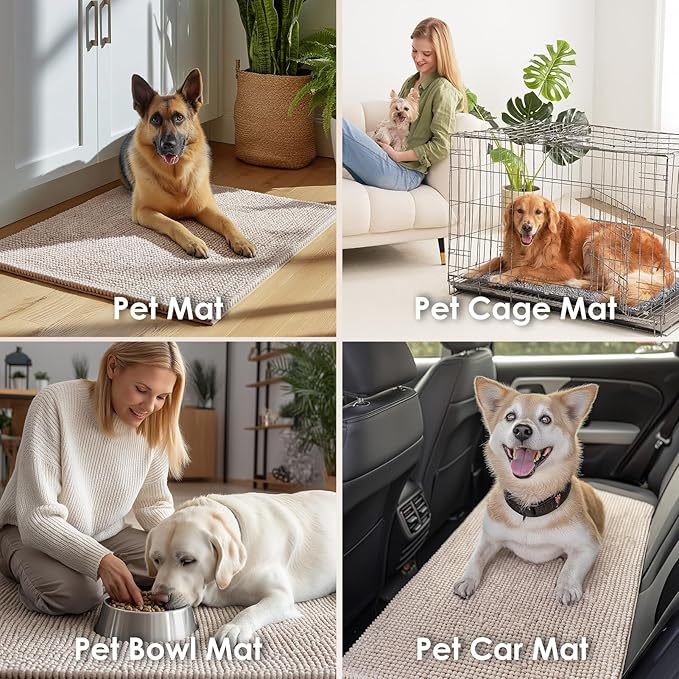 EHEYCIGA Super Absorbent Dog Door Mat for Muddy Paws 30x20 Inch Indoor, Front Doormat Outside Entrance, Quick Dry Chenille Washable Dog Crate Bed, Non-Slip Pet Rug Mud Mat Outdoor Entryway, Beige