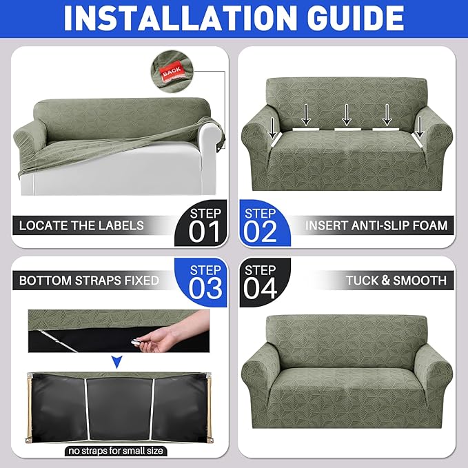 YEMYHOM 1 Piece Stretch Chair Sofa Slipcovers Couch Covers for 1 Seat, Jacquard Armchair Covers with Non-Slip Elastic Bottom, Thickened Furniture Protector for Dogs Pets kids (Small, Army Green)