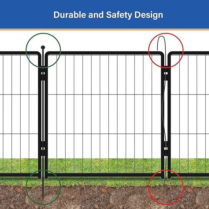 Dog Playpen 42 inch 4 Panels for Indoor & Outdoor Use – Heavy-Duty Metal Pet Fence with Ground Stakes, Rounded Ball Tops for Safety, Stable & Foldable Design, Easy to Assemble