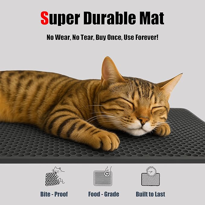Silicone Litter Box Mat 24"x15" (Keep Floor Clean)(Easy Clean)(Anti-Crease)(Built to Last)(Non-Slip)(Double Layer Detachable)(Soft on Paws)(Claw-Proof)