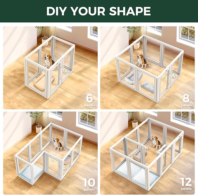 FXW AuraSpace Acrylic Indoor Dog Playpen for Medium Dogs, 35 Inch, 8 Panels, White