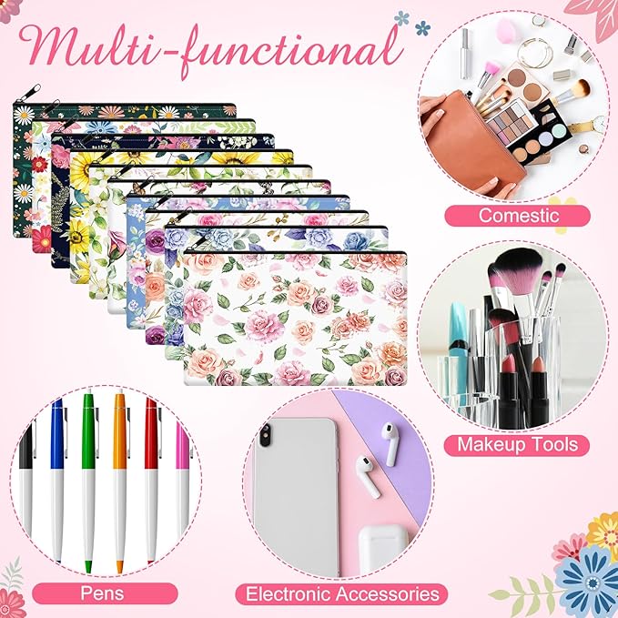 Reginary 20 Pcs Flower Cosmetic Bag Bulk for Women Floral Makeup Bags Gifts Roomy Flower Makeup Bags with Zipper Toiletry Bag Pouch Travel Accessory Organizer Gifts, 7 x 4.3 Inches