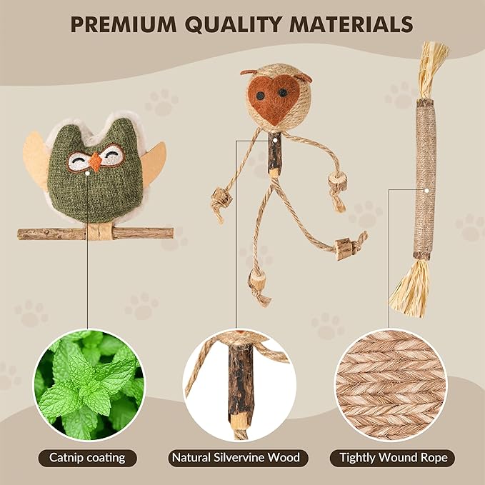 3-Pack Silvervine Sticks for Cats with Sisal Rope – Natural Catnip & Matatabi Cat Chew Toys for Indoor Cats, Kitten Toys for Dental Care, Stress Relief & Teeth Cleaning
