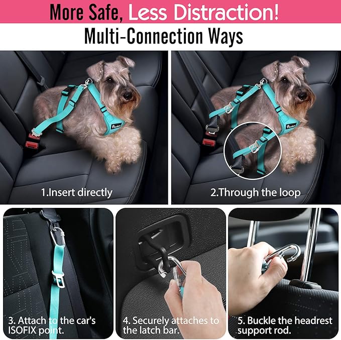 Pawaboo Adjustable Dog Safety Vest Harness with Seatbelt, Dog Seat Belt Harness for Car, Breathable Dog Seatbelt Safety Tether, XL, Blue