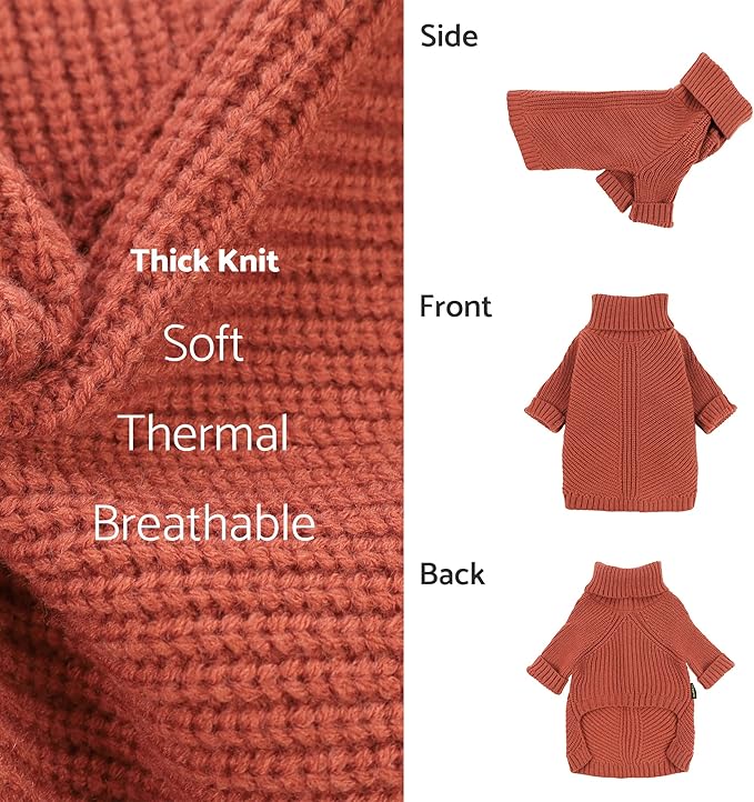 Fitwarm Thermal Knitted Dog Sweater Doggy Winter Coat Pet Clothes Doggie Turtleneck Jacket Puppy Outfits Cat Sweatsuit Red XX-Large