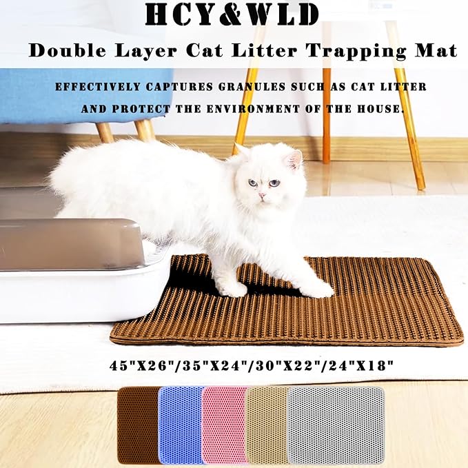 HCY&WLD Cat Litter Mat, Honeycomb Double Layer Cat Litter Trapping Mat, Waterproof Urine Proof Non-Slip, Scatter Control, Less Waste, Easier to Clean (Brown, 30" X 22")