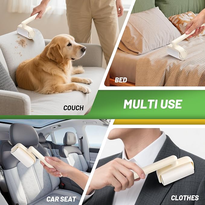 Lint Roller 2-in-1 Rotatable Handle Pet Hair Remover for Laundry Dog Hair, Cat Hair, Animal Fur, Fuzz Extra Sticky Roller for Couch, Clothes, Furniture and Carpet (4 Pack)