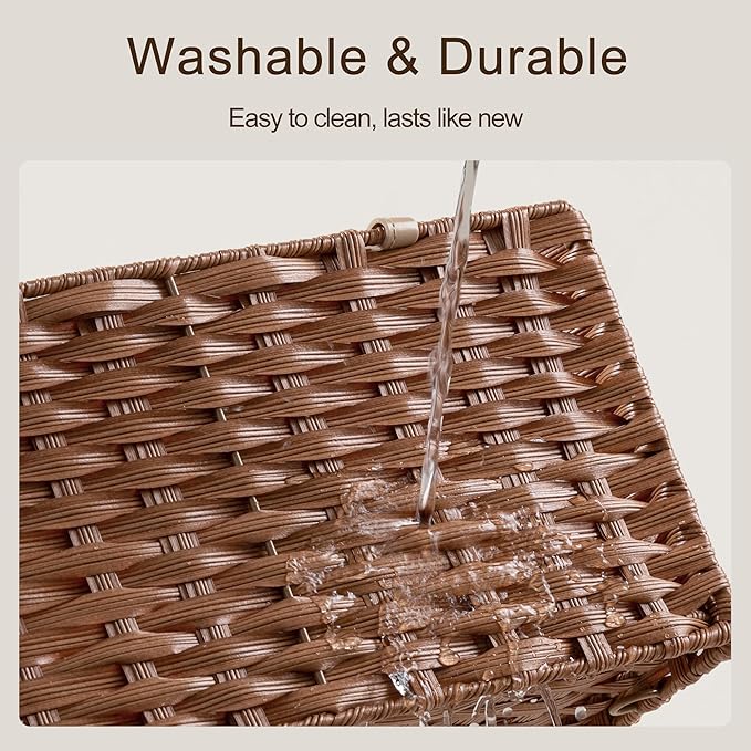 HBlife Large Diaper Caddy Organizer, Washable Waterproof, Portable Plastic Wicker Woven Basket with Divider, Nursery Diaper Station, Baby Shower Gifts Basket & Car Organizer