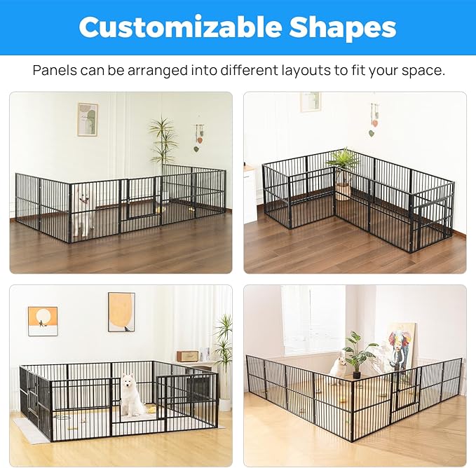 Dog Playpen - 32" Height Dog Pen, Heavy Duty Puppy Pen with Door, Safe & Sturdy, Easy Assemble for Indoor/Outdoor Pet Playpen (10 Panels with Door, Grey)