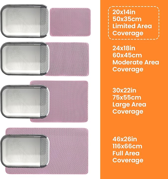 Small Cat Litter Mat, 20x14 Inches Double Layer Honeycomb Cat Litter Trapping Mat, Non Slip Waterproof Urine Proof Litter Box Mat for Floor, Kitty Litter Rug, Pet Supplies, Pink