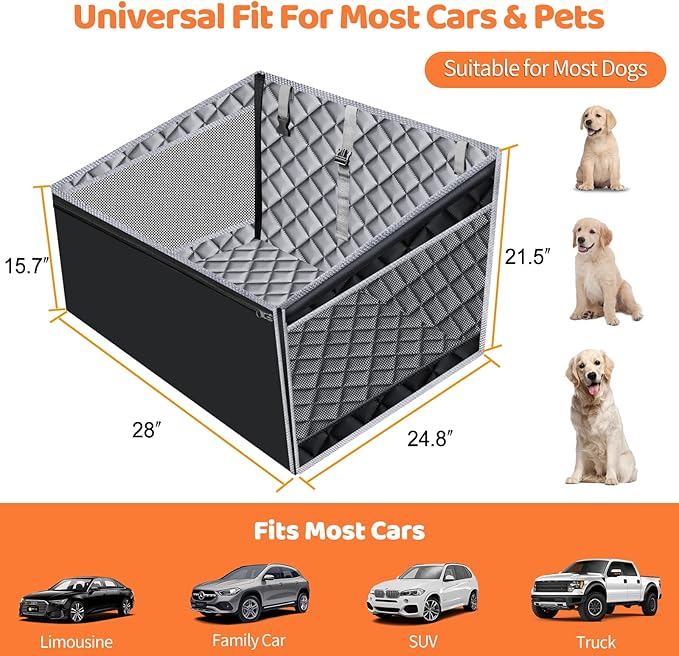URPOWER Hard Bottom Dog Seat Cover with Mesh Window Waterproof Dog Car Seat Cover Nonslip Pet Backseat Protector for Fur & Mud, Washable Dogs Hammock for Cars Trucks and SUV