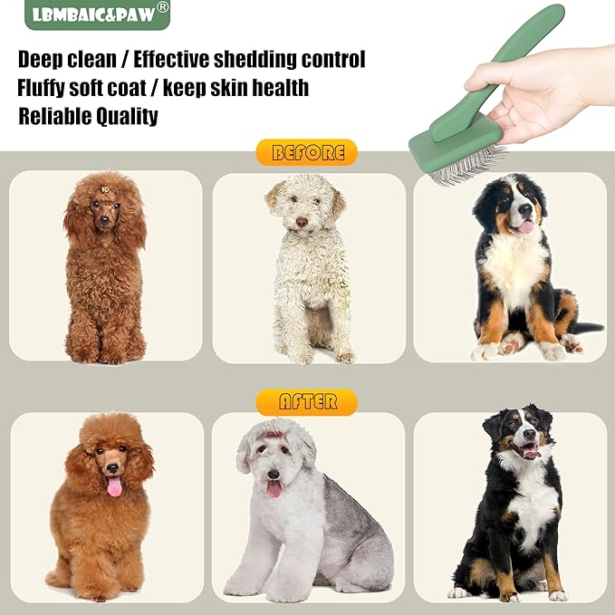 Dog Brushes for Poodle,Doodle,Bernedoodle,Chow Chow Best Slicker Brush for Dogs Thick Long Curly Hair Shedding,Detangles,Fluffy,Grooming,Remove Loose Hair Long Pin Slicker Brush for Shedding.(Large)
