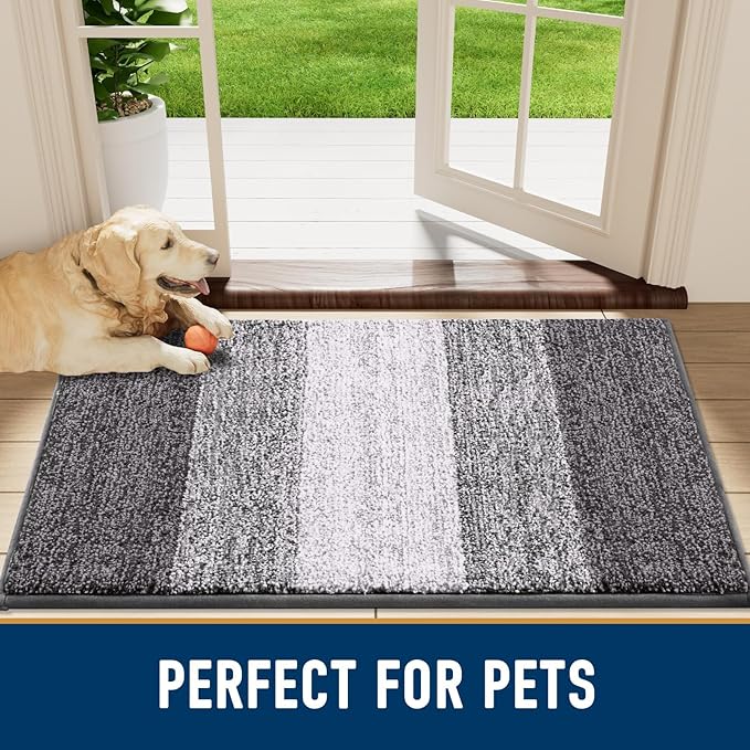 Smiry Dog Door Mat for Muddy Paws, Absorbs Moisture and Dirt, Low-Profile Entryway Mat with Non-Slip Backing, Entry Indoor Outdoor Doormat for Inside Floor (71x47 Inches, Light Grey, Striped)