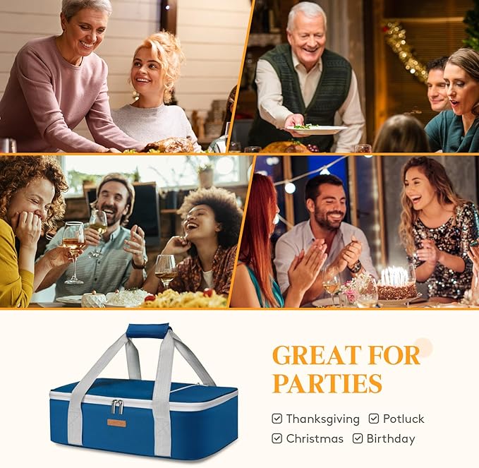 Lifewit LUNCIA Insulated Casserole Carrier for Hot or Cold Food, Lasagna Lugger Tote for Potluck Parties/Picnic/Cookouts, Fits 9"×13" Baking Dish, Pure Blue