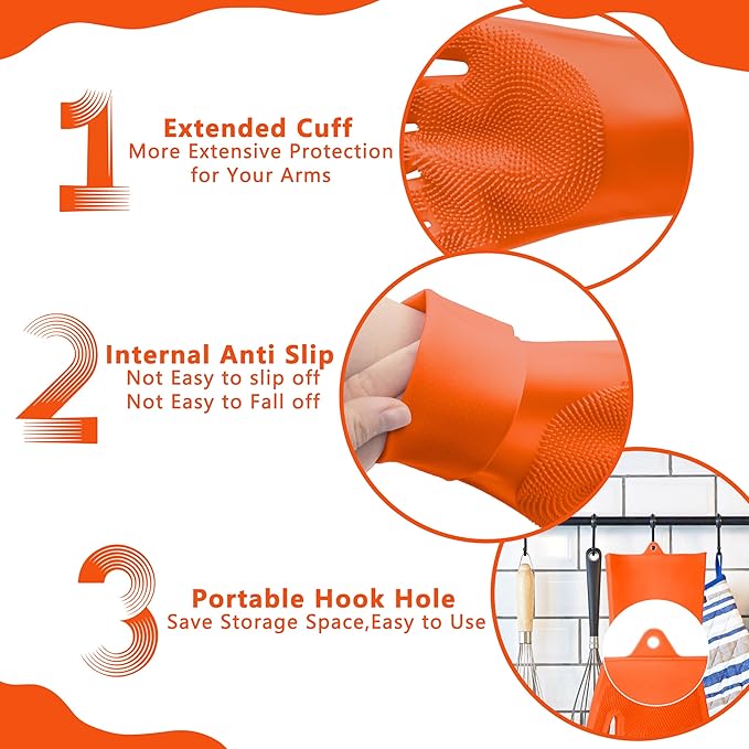 Maiiu Pet Grooming Gloves—Heat Resistant Dog Washing Gloves with High-Density Teeth, Dog Bath Scrubber with Enhanced Five Finger Design, Silicone Gloves for Dogs and Cats Bathing, Massage (Orange)