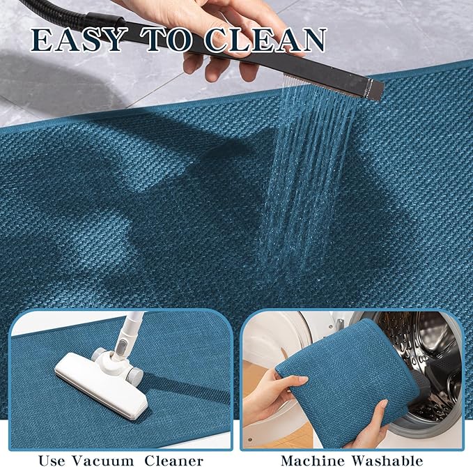 chakme Bathroom Rugs Mat 32x17, Ultra Thin Non Slip Bath Mat Quick Dry Absorbent Bath Mat for Bathroom Floor, (Dark Blue, 32"x17")