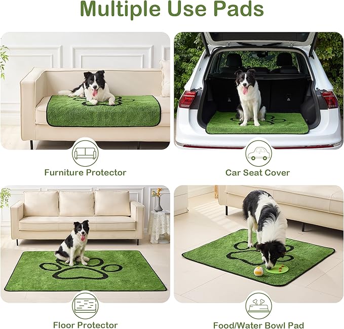 Qeils Reusable Dog Pee Pads, 2 Pack Super Absorbent & Leakproof Washable Puppy Pads with Soft Green Top Layer, for Potty Training, Crates, Couch, Car Seats & Pet Beds, 30"x 34"