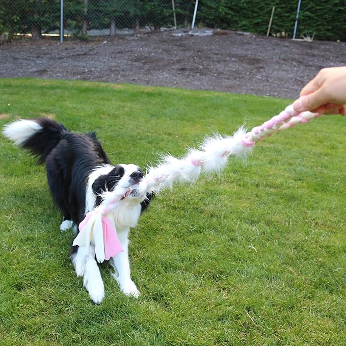Baba&Nana Braided Fleece Dog Tug Toy, Assorted Colors Dog Rope Toy with Ball, Interactive Tug of War Dog Toy for Large & Medium & Agility Dogs - Ship a Random Style (Surprise Me!)