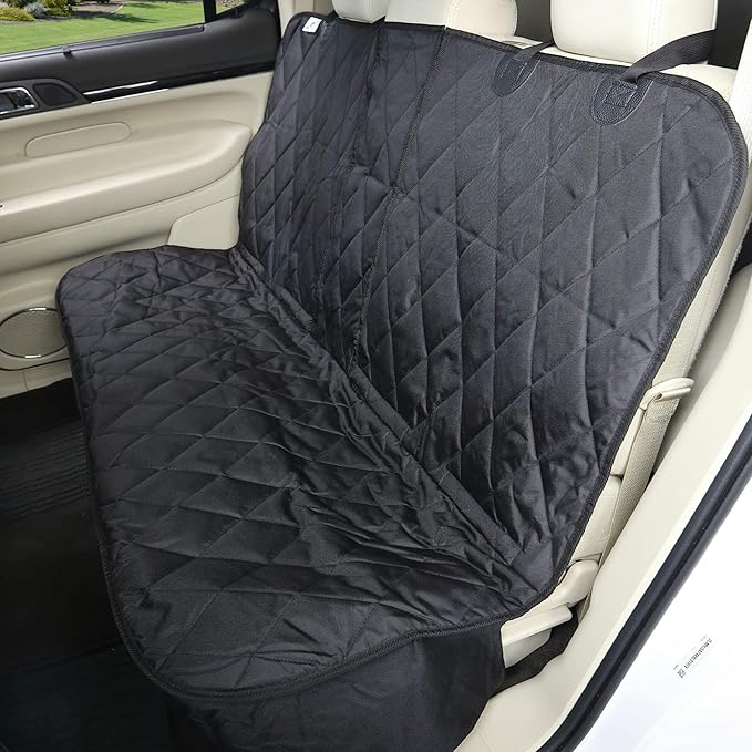 4Knines Dog Seat Cover for Back Seat, Heavy Duty Waterproof Rear Seat Protector for Large Trucks, SUVs, Cars -Fits 60/40 Split Bench with Middle Seat Belt, Non-Slip Backseat Cover (Extra Large, Black)