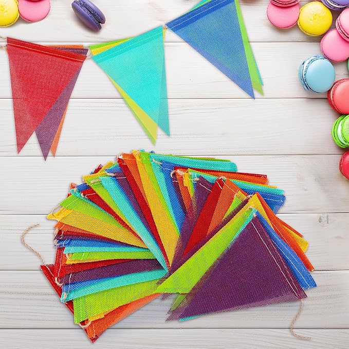 112 Flags/72ft Pennant Banner Flags Garland, Triangle Banner Pennant Flags on a String, Rainbow Burlap Pennant Banner Garland Bunting Banner for Outdoor Birthday Party Decorations Rainbow