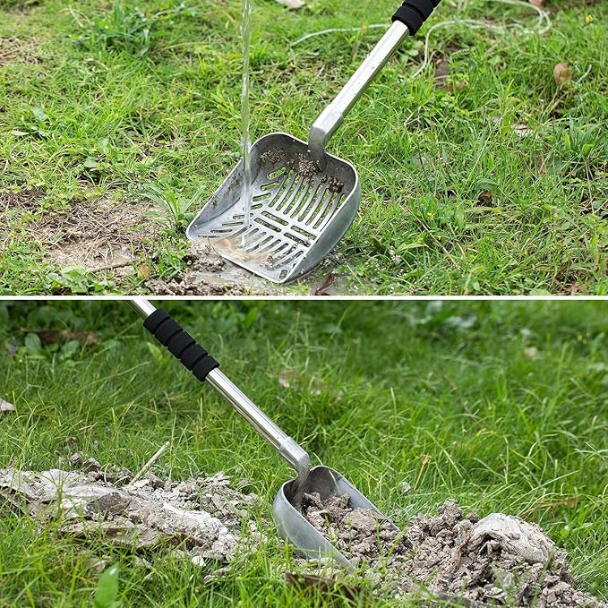 Yangbaga Metal Cat Litter Scoop:Detachable Long Handle Litter Scooper with Deep Shovel,Pooper Scooper Heavy Duty for Litter Box,Stainless Steel Non-Stick Sifter with Foam Padded Grip,No Bending Back