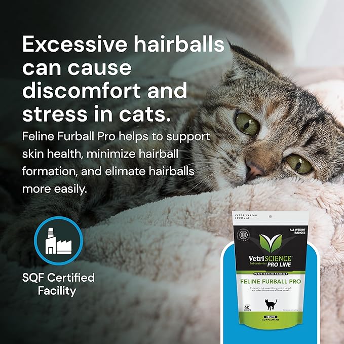 VETRISCIENCE Veterinary Strength Hairball Control for Cats - Cat Hairball & Digestion Support for Cats Skin & Coat Health Formula - Chicken Flavor - 60 Chews