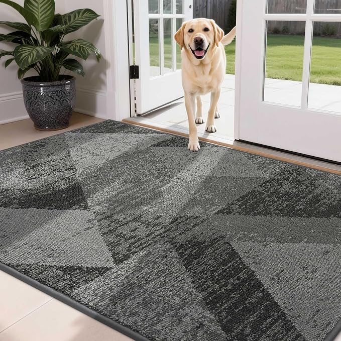 COSY HOMEER Entryway Rugs Doormat 36"x60", Non-Slip Absorbent Polyester, Washable Rugs for Front Door, Dirty Paws & High Traffic Areas, Gray