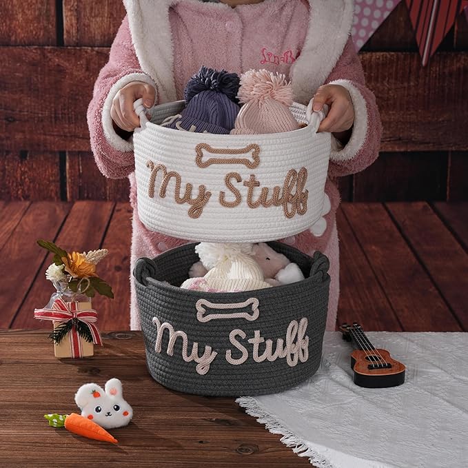 Personalized Dog Toy Basket with Pet Name, Puppy Toy Storage Organizer Custom Cotton Rope Basket Gift for Pet Dog or Cat (Pet Basket)