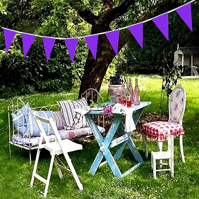 100 Feet Purple Pennant Banners Flags String Hanging Triangle Bunting Flags,Party Decorations for Grand Opening,Kids Birthday,Carnival,60 PCS