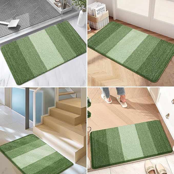 Kitinjoy Indoor Outdoor Door Mat, 47x24 Non-Slip Absorbent Dirt Trapper, Low-Profile Washable Inside Entrance Front Floor Mat, Sturdy Soft Entry Doormats for Entryway, Green
