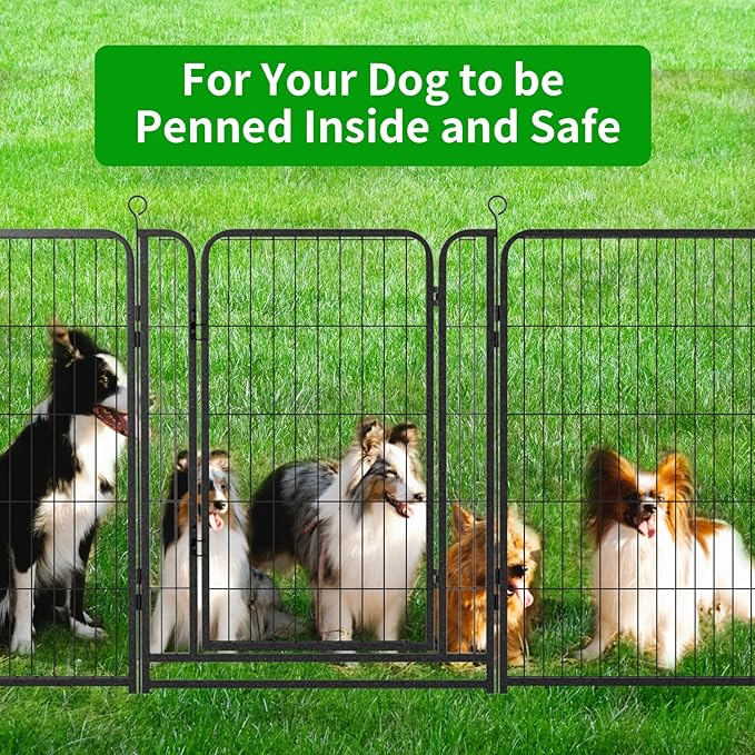 Dog Playpen Outdoor Extra Wide 12 Piece Panels Heavy Duty Anti-Rust Coating-Strengthened Dog Fence 40" Height with Doors Portable for RV Camping Yard, Total 32FT, 79 Sq.ft, Snowy Black