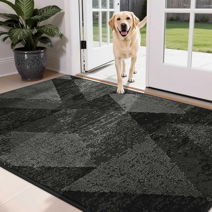 COSY HOMEER Entryway Rugs Doormat 36"x60", Non-Slip Absorbent Polyester, Washable Rugs for Front Door, Dirty Paws & High Traffic Areas, Dark Gray