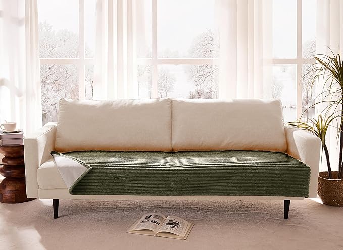 Meider Waterproof Dual Non-Slip Couch Cover for Dogs, Fuzzy Soft Pet Couch Covers for 2 Cushion Sofa loveseat, Pet Friendly Soft Dog Bed Covers Sofa Cover Washable (Sage Green, 33" x 62" 1 Pack)