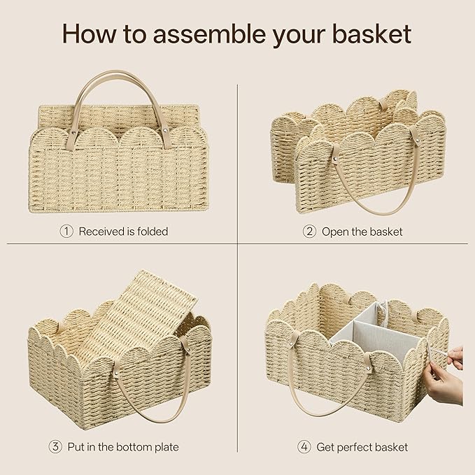 HBlife Baby Diaper Caddy, Paper Rope Storage Baskets Nursery Bin with Removable Divider, Portable Car Organizer for Diapers, Baby Shower Gifts, Newborn Essentials Must Haves