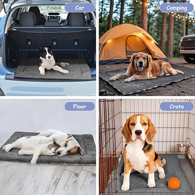 Catalonia Classic Waterproof Dog Mat, Portable Reversible Pet Travel Mat, Pet Cushion Pad with Handle for Small Medium Dogs Cats, Indoor or Outdoor, 80 x 60 cm, Gray Wavy