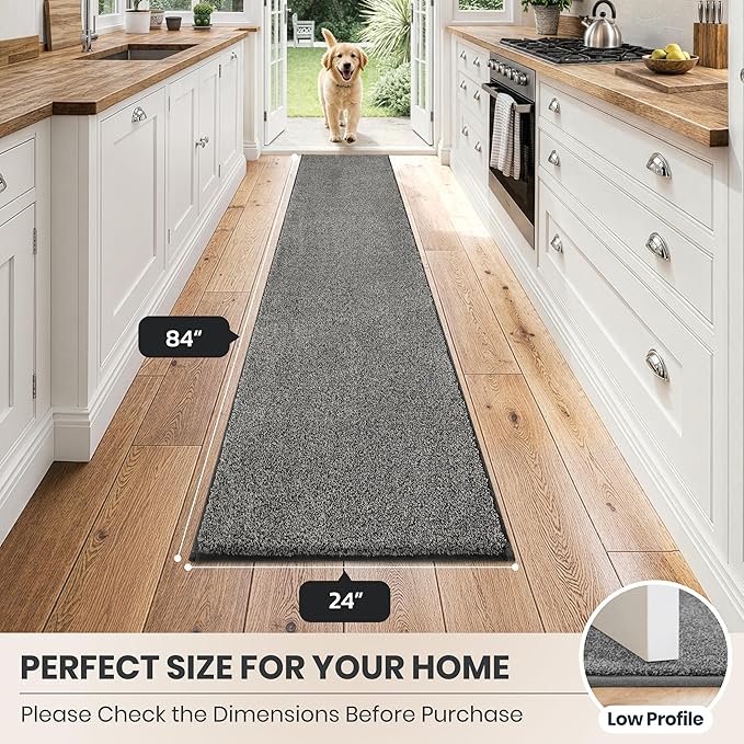 PURRUGS Dirt Trapping Door Mat 24" x 84", Non-Slip Machine Washable Entryway Rug, Dog Doormat, Indoor Front Door Mat, Super Absorbent Entry Rug for Muddy Shoes & Paws, Light Grey-Dark Grey
