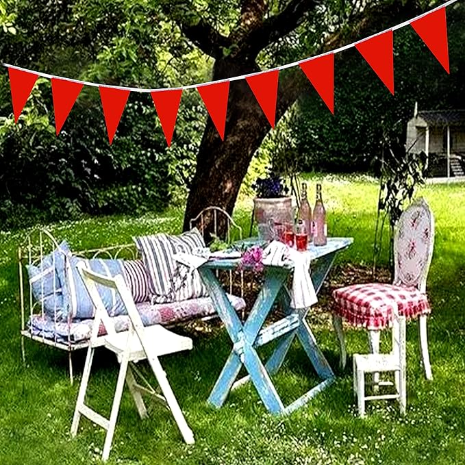 100 Feet Red Pennant Banners Flags String Hanging Triangle Bunting Flags,Party Decorations for Grand Opening,Kids Birthday,Carnival,60 PCS