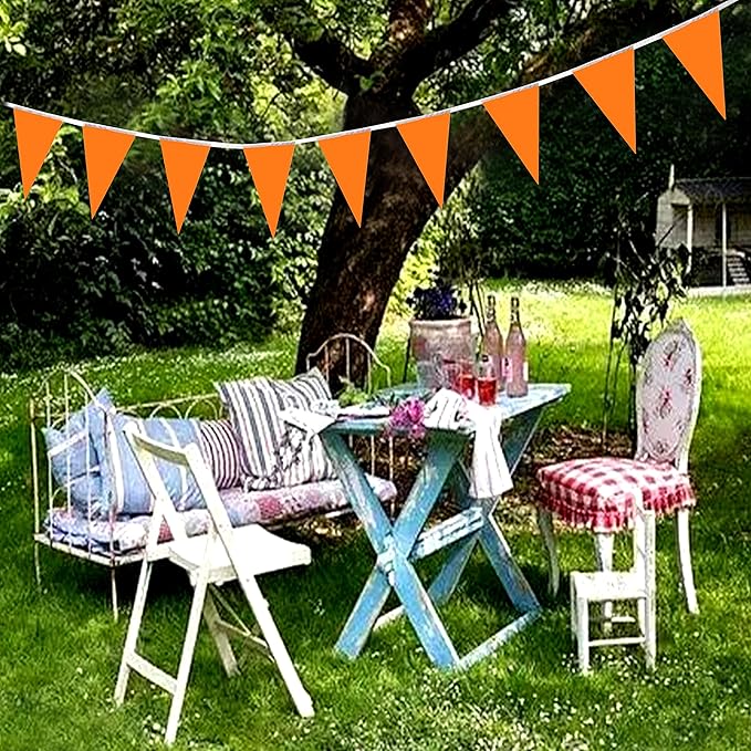 100 Feet Orange Pennant Banners Flags String Hanging Triangle Bunting Flags,Party Decorations for Grand Opening,Kids Birthday,Carnival,60 PCS