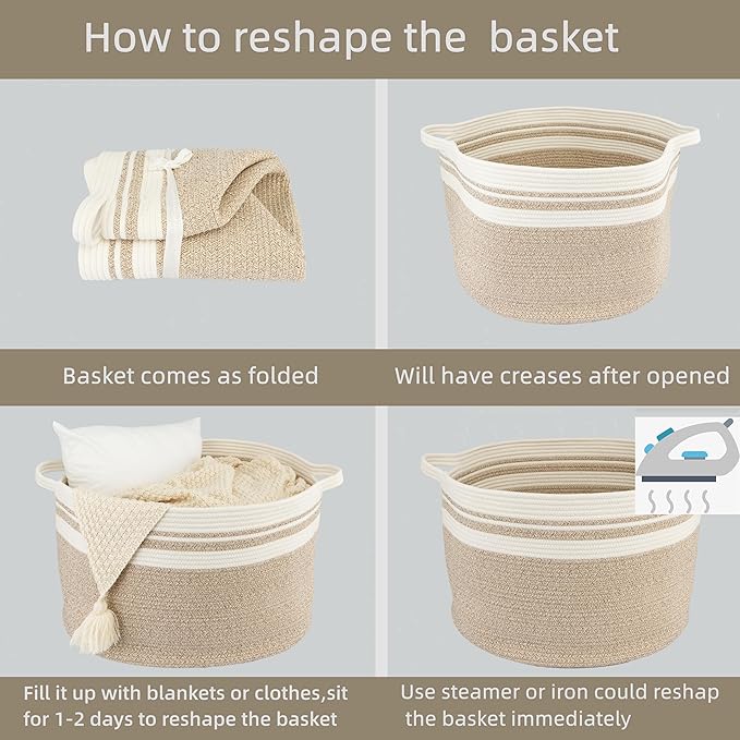 XUANGUO Extra Large Cotton Rope Basket round Blankets Basket for Living Room 22"x14" Toy Baskets for Kids Rope Storage Basket for Nursery Woven Laundry Baskets for Clothes Towels Baby Toy Storage