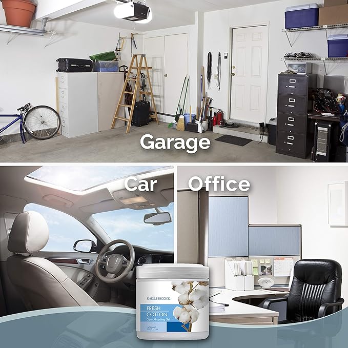 SMELLS BEGONE 15 oz Air Freshener Odor Absorber Gel - Absorbs Odor from Bathrooms, Cars, Pet Areas, Boats and RVs - Made with Essential Oils - Fresh Cotton Scent