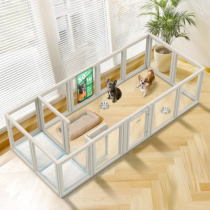 FXW AuraSpace Acrylic Indoor Dog Playpen for Small and Medium Dogs, 30 Inch, 16 Panels, White