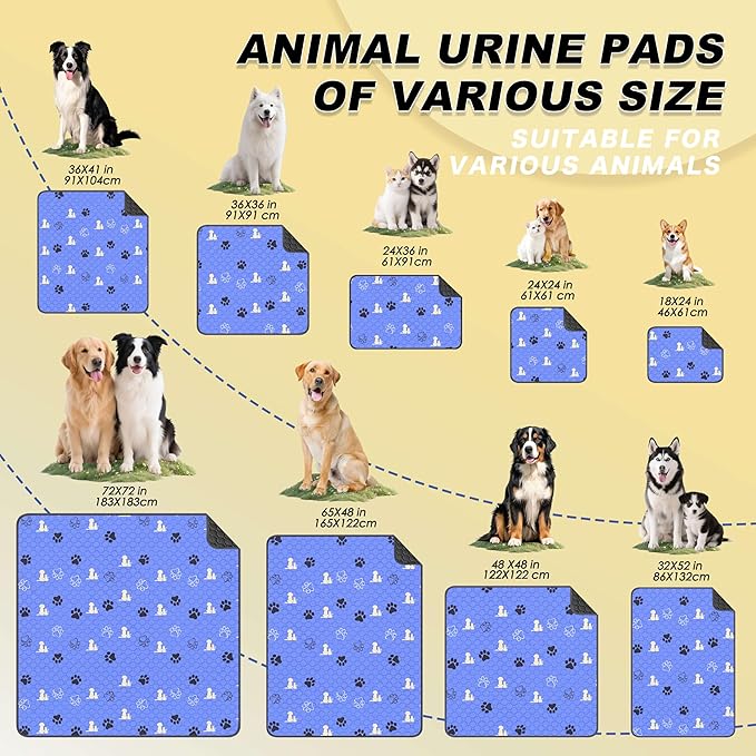WanpeeGoo Washable Pee Pads, Puppy Pee Pad for Dogs, 2 Pack Absorbent Reusable Training Dog Pads Pet Puppy Pads, Non-Slip Potty Pads for Whelping, Playpen, Crate, Bed, Blue 36"x36"