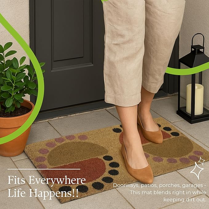 COCONIQ Coir Door Mats 17" X 30", Non-Slip Sturdy, PVC Backed Heavy Duty, Easy to Clean, Ideal for Door Entrance, Patio, Porch, Backyard, Garages, The Geo Circles
