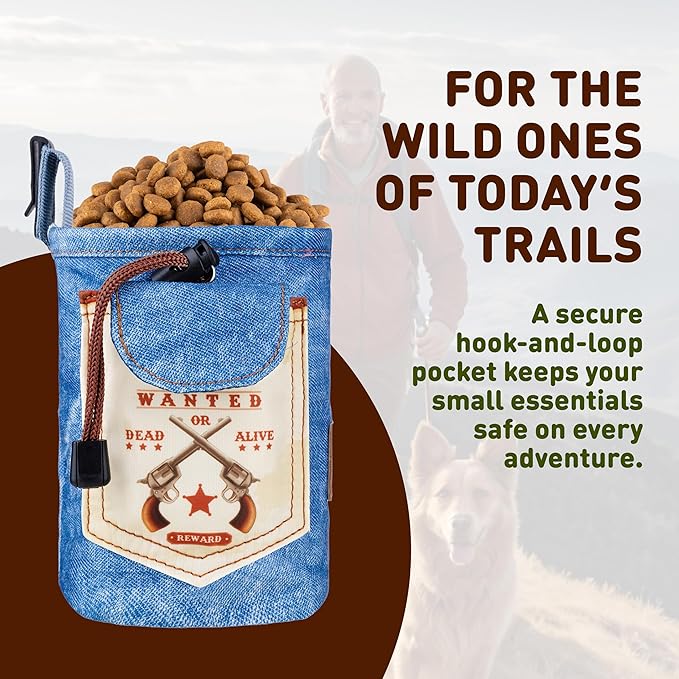 INSPECTOR TAIL Dog Treat Pouch w Drawstring to Prevent Spills | 2 Cup Tote | Hands Free w 4 Ways to Wear Puppy Bag w Pockets for Snacks Poop Bags Keys & Cards | Pet Training Walking & Rewarding Holder