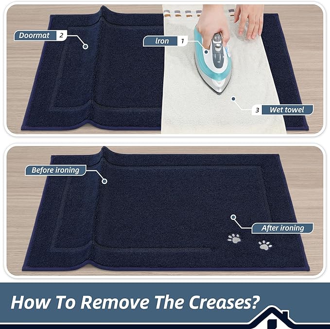 BEQHAUSE Dog Door Mat for Muddy Paws 32"x48" Dirt Trapper Absorbent Doormat Non Slip Entryway Rugs Washable Stain Resistant Welcome Floor Mat Soft Low-Profile for Front Back Door, Navy Blue