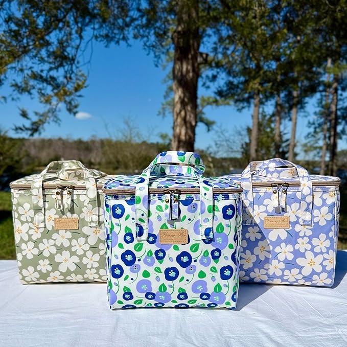 Kwang Min Floral Insulated Lunch Bag for Women,Reusable Lunch Box,Large Cooler for Office,Picnic Outdoors,Premium Quality Waterproof Fabric,Ideal Gift for Outdoors and work (Purple Cosmo)