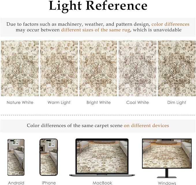 2x6 Washable Neutral Runner Rug Brown Vintage Hallway Kitchen Carpet Non-Slip Soft Low Pile Farmhouse Throw Rug for Bedroom Bathroom Laundry Living Room